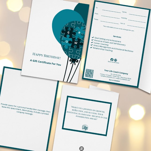 Aquamarin Balloon SMB Happy Birthday Geschenkzerti (Teal Balloon SMB Happy Birthday Gift Certificate, To, From, Value, Expiry, By, Tracking ID, Terms)