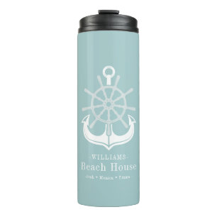 Aquamarin Beach House Familienname Anchor Thermosbecher