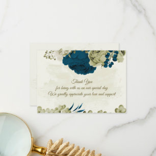 aquamarin-beige-Blume botanische Hochzeit Dankeskarte