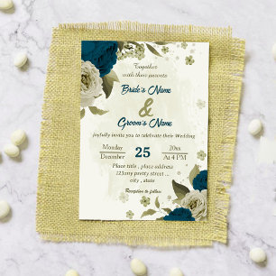 aquamarin-beige-Blume botanische Hochzeit Einladung