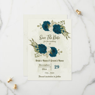 aquamarin-beige-Blume botanische Hochzeit Save The Date