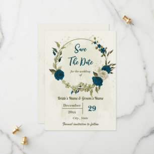aquamarin-beige-Blume botanische Hochzeit Save The Date