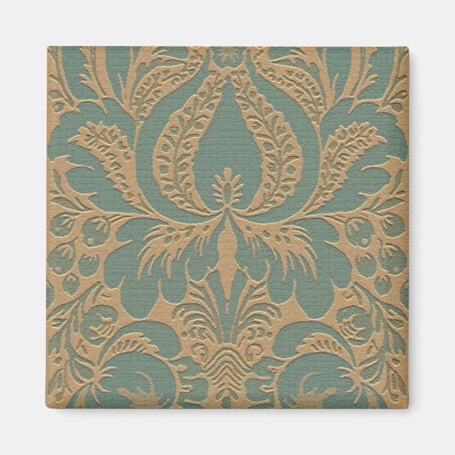 Aquamarin Beige Damask Magnet (Vorne)