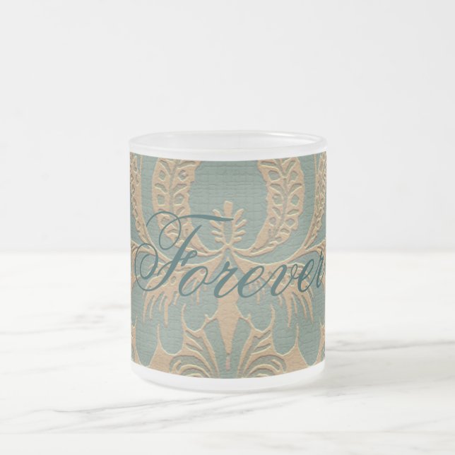 Aquamarin Beige Damask Mattglastasse (Mittel)