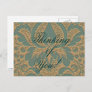 Aquamarin Beige Damask Postkarte