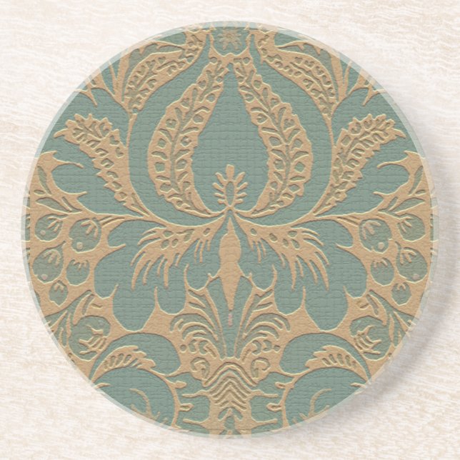 Aquamarin Beige Damask Untersetzer (Vorne)