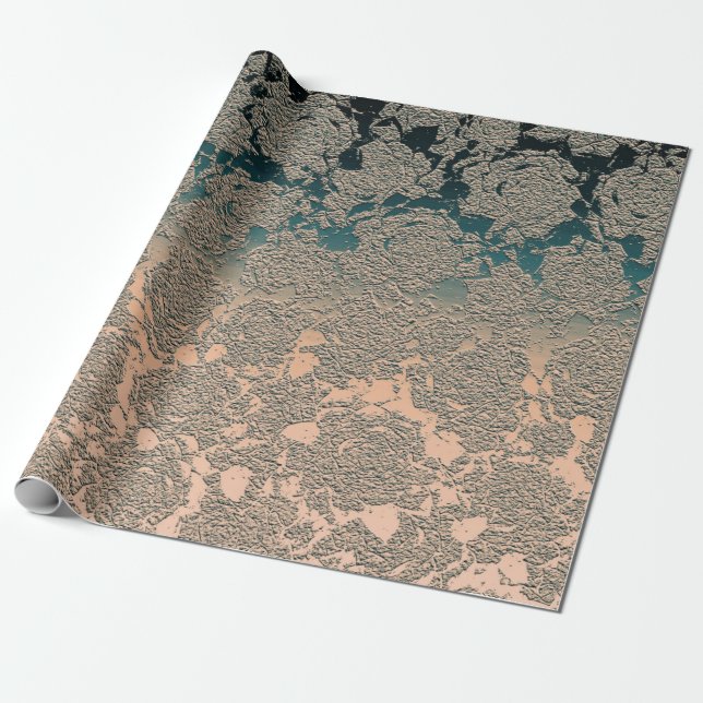Aquamarin Beige Sukkulente florale Metallic Muster Geschenkpapier (Ungerollt)