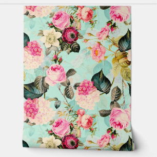 Aquamarin Bezaubernde Vintage Rokoko Rose Garden W Tapete