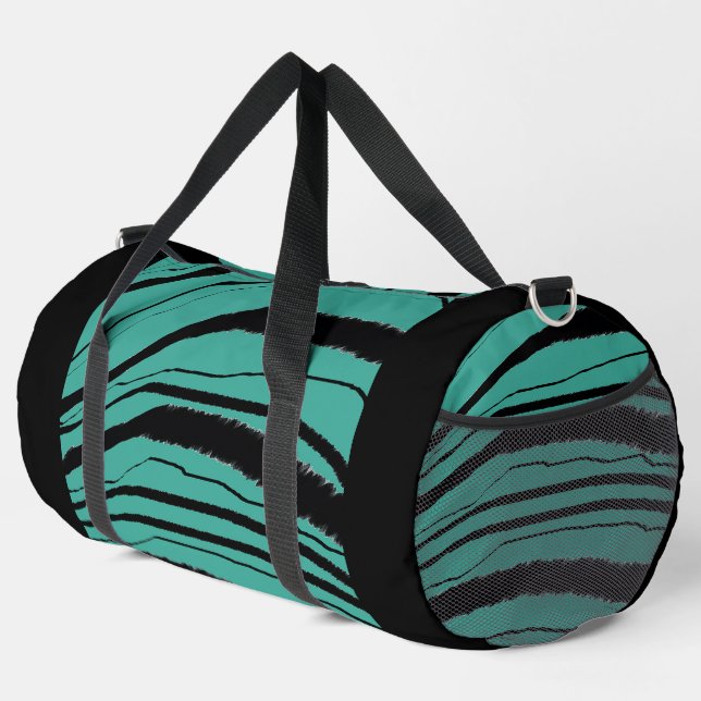Aquamarin + Black Animal Strip Sportym Travel Duffle Bag (Rechte Ecke)