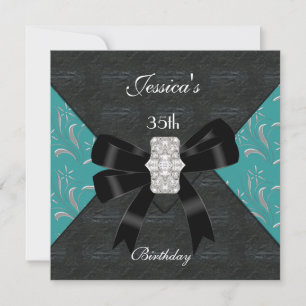 Aquamarin Black Damask Black Invitation Silver 35. Einladung