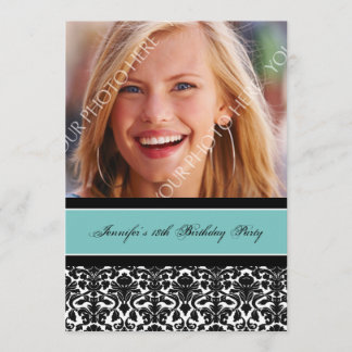 Aquamarin Black Foto 18. Geburtstagsparty Einladun Einladung