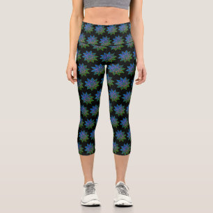 Aquamarin & Black Lotus Mandala Capri Leggings