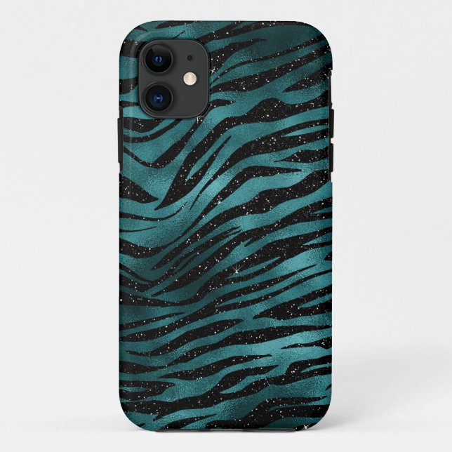 Aquamarin & Black Ombre Glam Glitzer Tiger Streife Case-Mate iPhone Hülle (Rückseite)