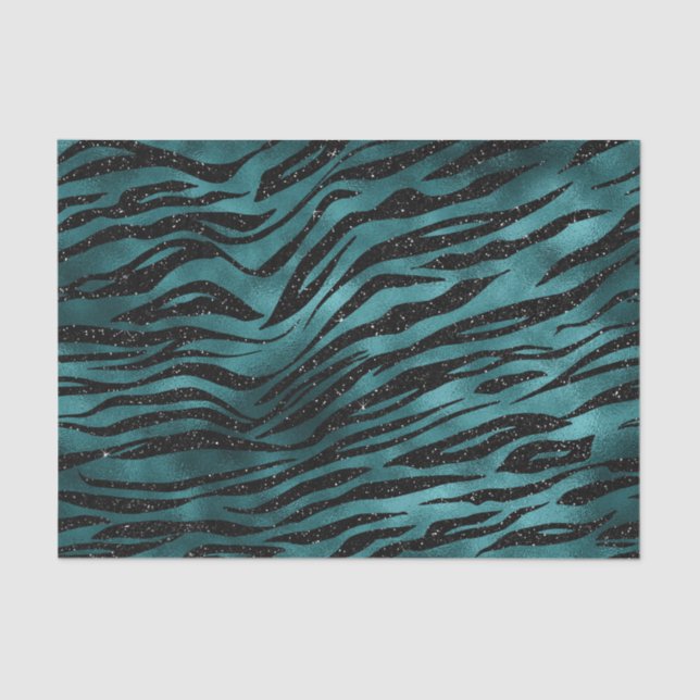 Aquamarin & Black Ombre Glam Glitzer Tiger Streife Seidenpapier (Vorderseite)