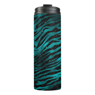 Aquamarin & Black Ombre Glam Glitzer Tiger Streife Thermosbecher