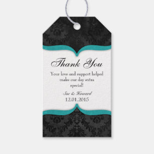 Aquamarin Black Vintag Damask Vielen Dank Tags Geschenkanhänger