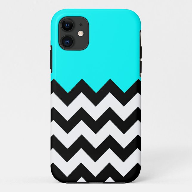 Aquamarin-Blau-auf-Schwarz-&-Weiß-Zickzack-Muster Case-Mate iPhone Hülle (Rückseite)