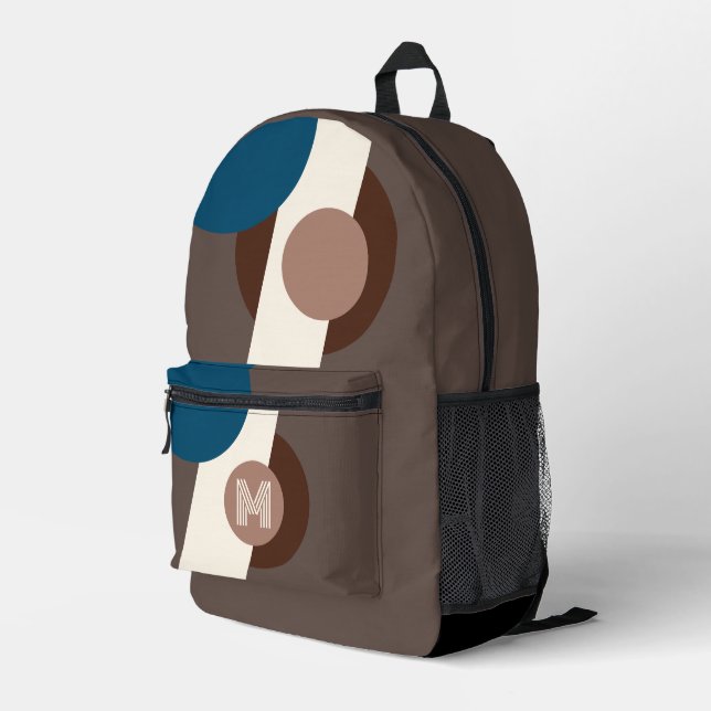Aquamarin Blau braun Beige Elfenbeinküste Ristoran Bedruckter Rucksack (Rückseitige Ecke Rechts)