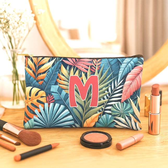 Aquamarin Blau-Grün-Rosa Orange Blätter Art Muster Zubehörtasche (Von Creator hochgeladen)