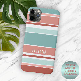 Aquamarin Blau Korallenrot Peach Orange Weiße Stre Case-Mate iPhone Hülle