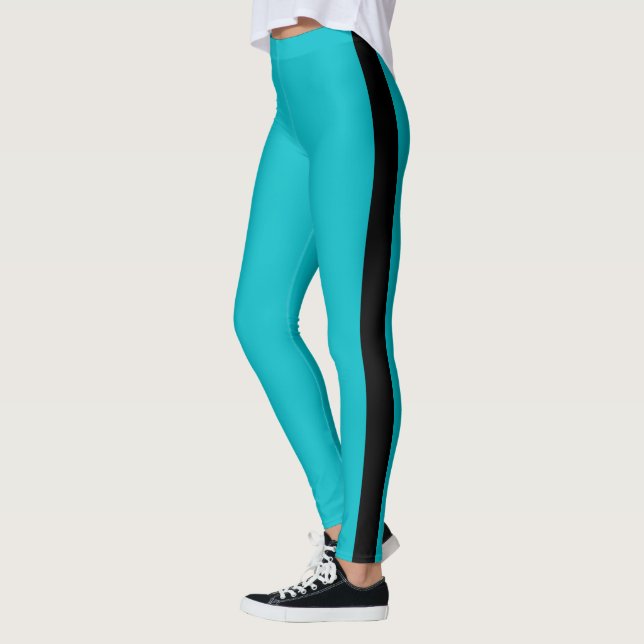 Aquamarin Blau Leggings Schwarz Streifen Wählen Si (Links)
