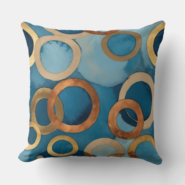 aquamarin-blau mit goldfarbenen und kugelförmigen  kissen (Vorderseite)