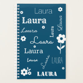 Aquamarin Blau mit weißen Blume, Individuelle Name Planer