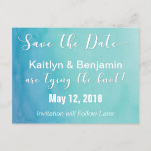 Aquamarin & blau Ombre Wasserfarbe Save the Date Ankündigungspostkarte