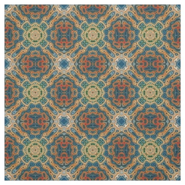 Aquamarin Blau Orange Gelb Grün Angesagter Orienta Stoff (Muster)