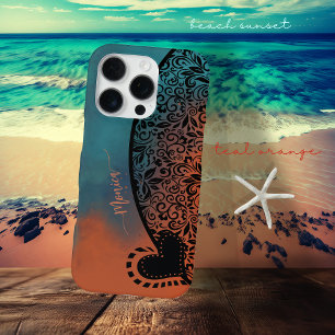 Aquamarin Blau & Orange Modernes Blumenmuster iPhone 16 Pro Hülle