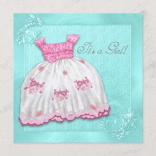 Aquamarin-blau-rosa Kleiderdusche Einladung