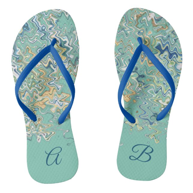 Aquamarin Blau Türkis Grün Chic Einzigartig Person Flip Flops (Fußbett)