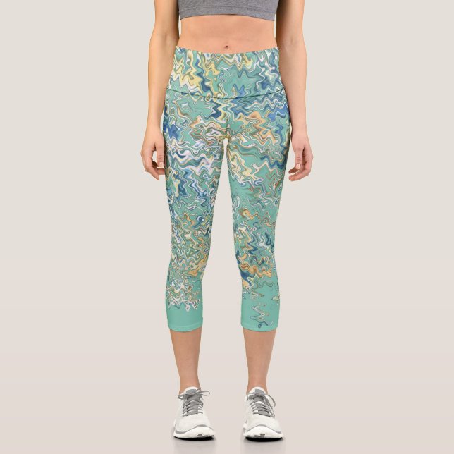 Aquamarin Blau Türkis Grün Chic Einzigartiges Must Capri Leggings (Vorderseite)