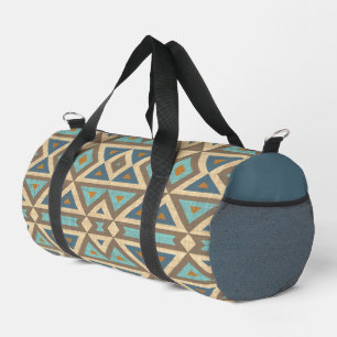 Aquamarin Blau Türkis Orange Brown Tribal Art Duffle Bag