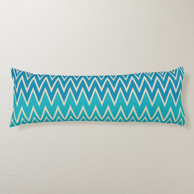 Aquamarin Blau, Türkis und grüne Zigzags Seitenschläferkissen (Vorderseite)
