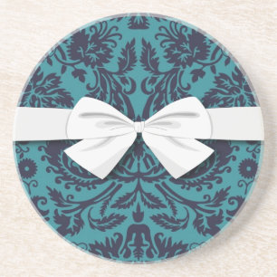 aquamarin-blau und Damast um Mitternacht Sandstein Untersetzer