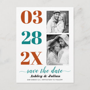 Aquamarin Blau und Rost zwei Foto Save the Date Postkarte
