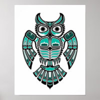 Aquamarin Blau und Schwarz Haida Spirit Owl