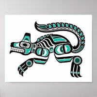 Aquamarin Blau und Schwarz Haida Spirit Wolf