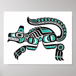 Aquamarin Blau und Schwarz Haida Spirit Wolf Poster