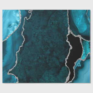 Aquamarin Blau und Silber Imitate Glitzer Agate Geschenkpapier