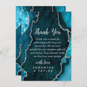 Aquamarin Blau- und Silberagate-Marmorhochzeit Dankeskarte