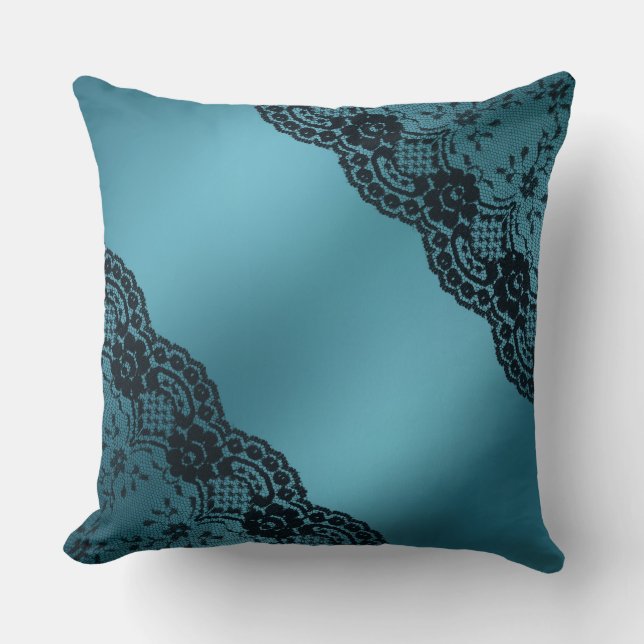 Aquamarin Blau Vintage Spitzen Dekorative Kissen (Vorderseite)