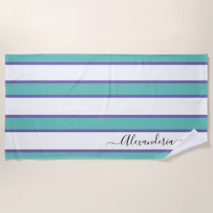 Aquamarin-blau-weiß-moderne Preppy-Strip-Pool oder Strandtuch