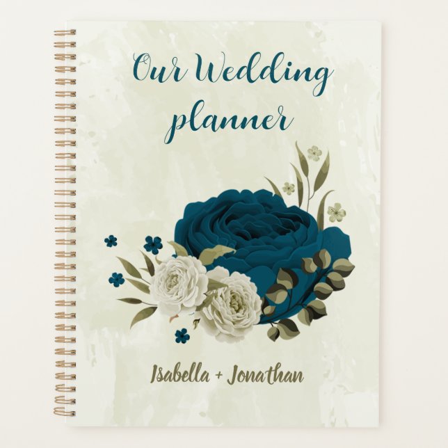 aquamarin-blaubeige Blumenhochzeit Planer (Vorderseite)