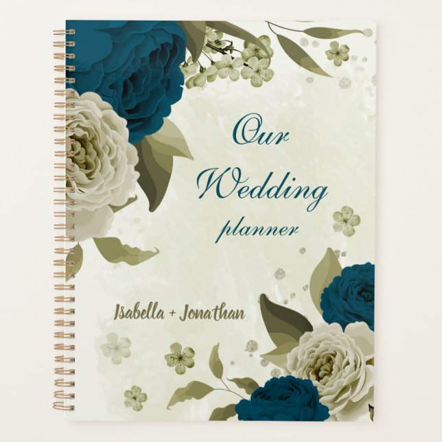 aquamarin-blaubeige Blumenhochzeit Planer (Vorderseite)