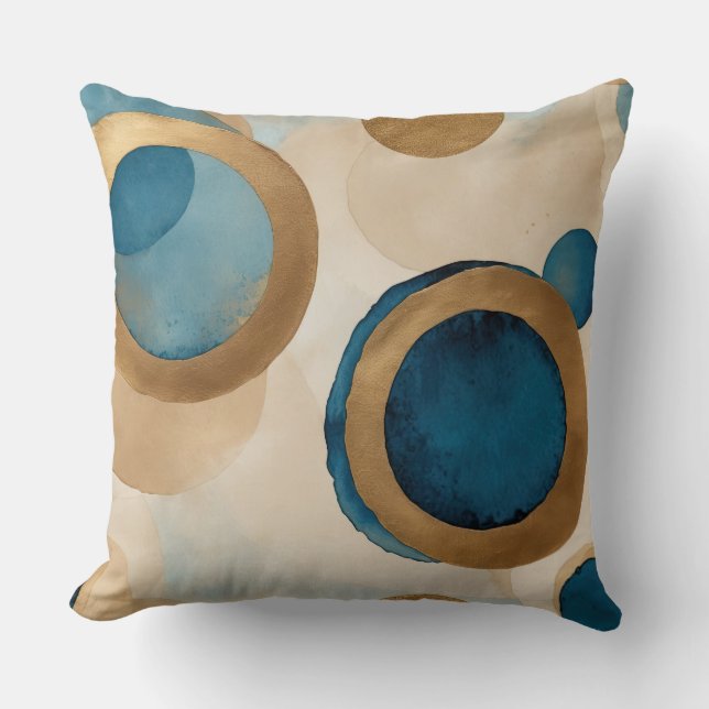 aquamarin-blaue gekuppelte Kupfer- und Beigenzirke Kissen (Vorderseite)