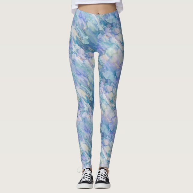 Aquamarin Blauer Blumenzauber Leggings (Vorderseite)