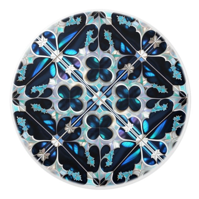 Aquamarin-blauer Winter und Perlen, inspiriert Keramikknauf (Vorderseite)