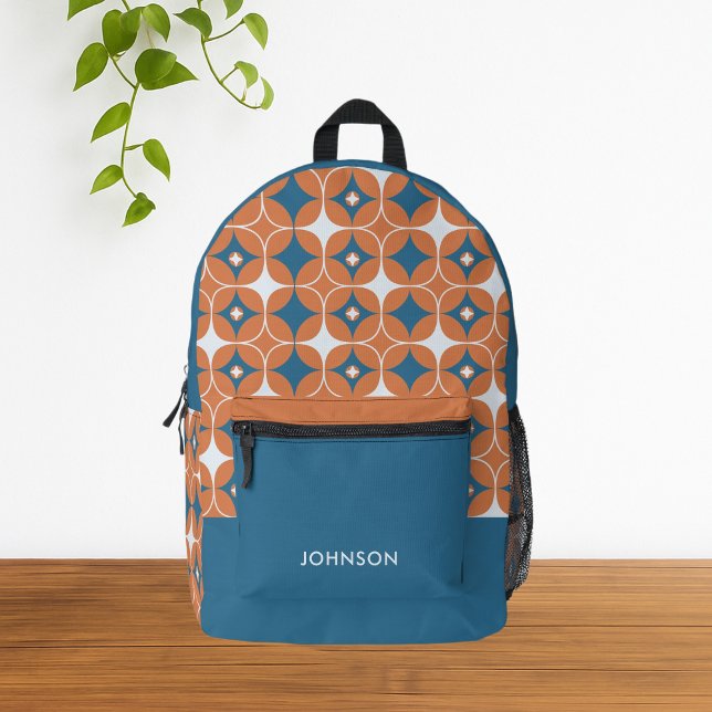 Aquamarin-Blaues Minimalistisch-Modernes geometris Bedruckter Rucksack (Modern Orange Teal Geometric Pattern Backpack)